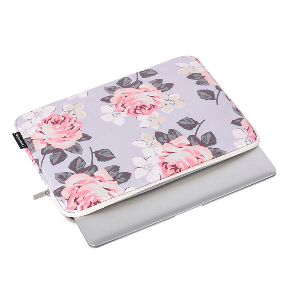 Etui pentru Laptop 13", XGSM, gri cu imprimeu roz, dimensiuni 355x251x24mm