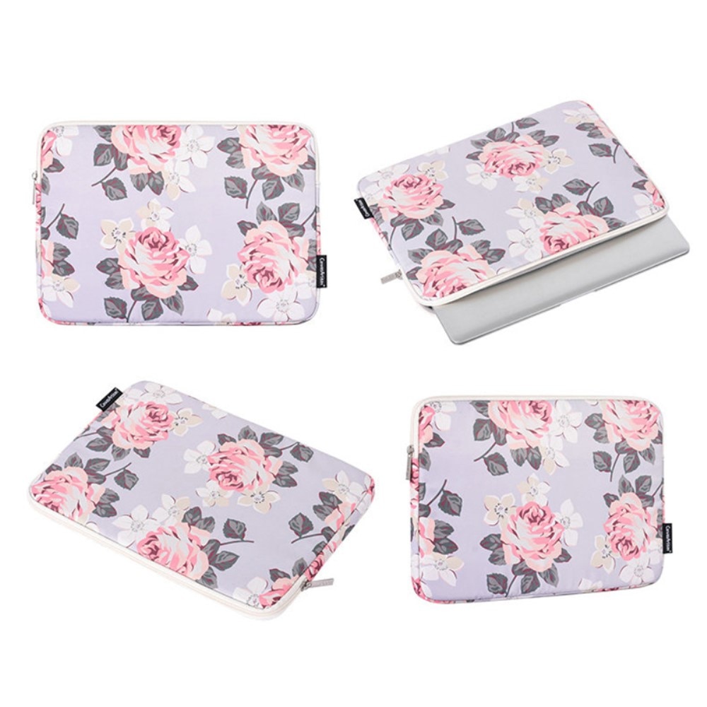 Etui pentru Laptop 13", XGSM, gri cu imprimeu roz, dimensiuni 355x251x24mm