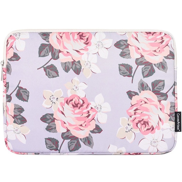 Etui pentru Laptop 13", XGSM, gri cu imprimeu roz, dimensiuni 355x251x24mm