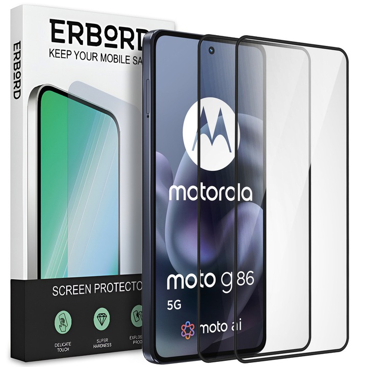 Set 2x Sticla Temperata ERBORD 9H Hard Glass pentru Motorola Moto G86 Power 5G, transparent, usor de montat