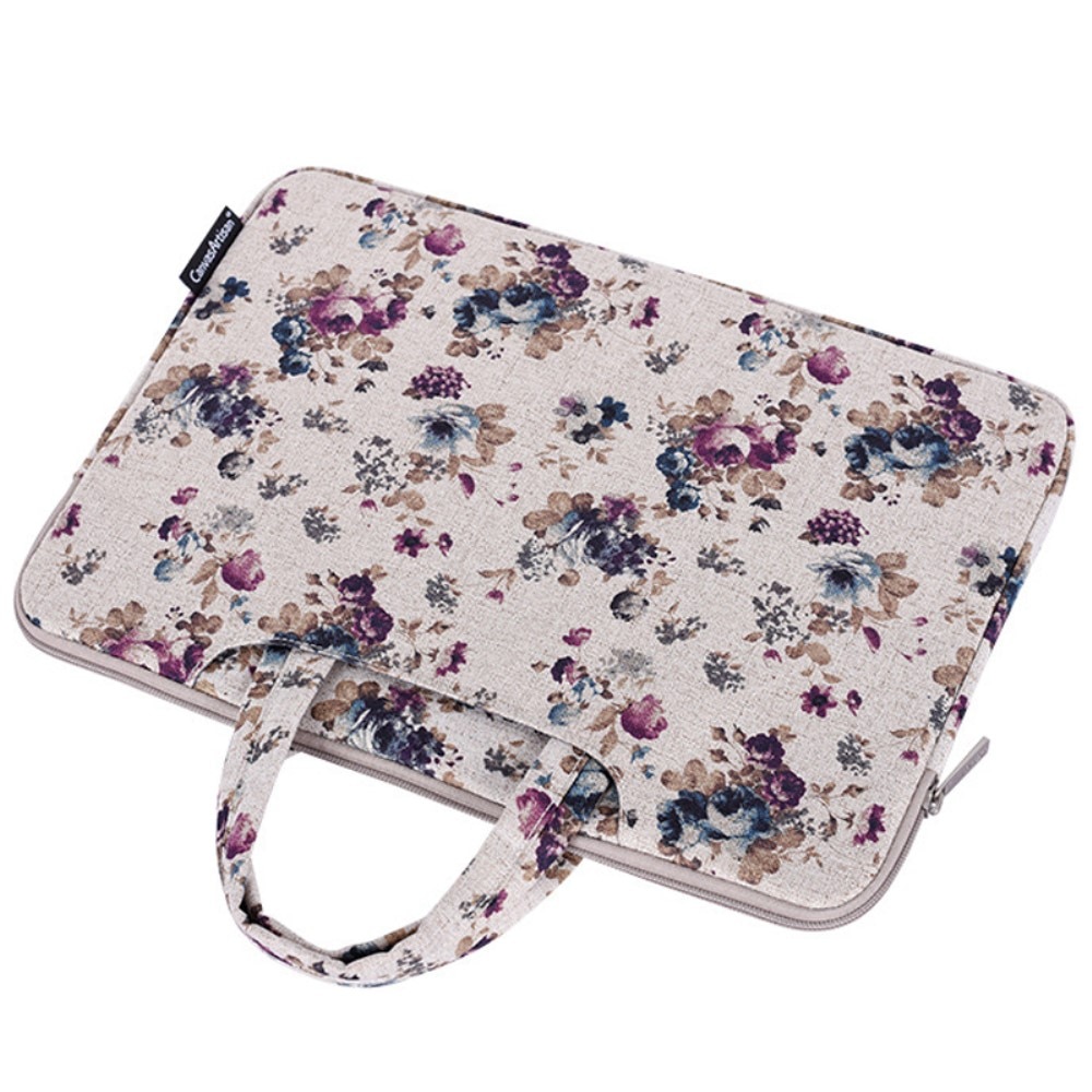 Etui laptop 13", XGSM, khaki cu model floral, material rezistent, interior moale