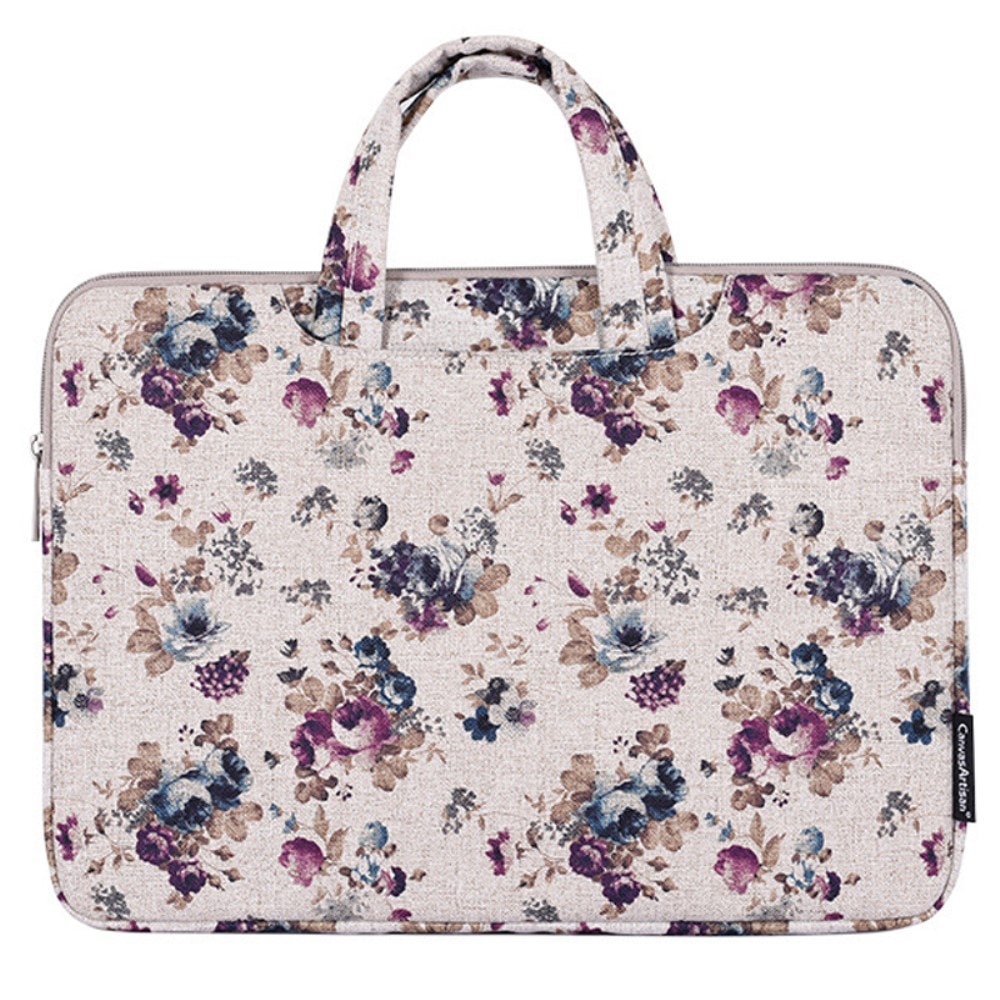 Etui laptop 13", XGSM, khaki cu model floral, material rezistent, interior moale