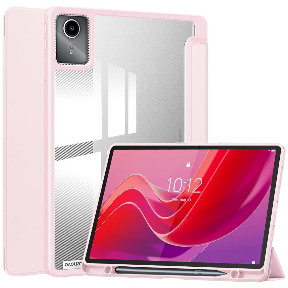 Husa tableta XGSM pentru Lenovo Tab M11, roz, cu suport pentru rysik, spate transparent, functie auto wake/sleep