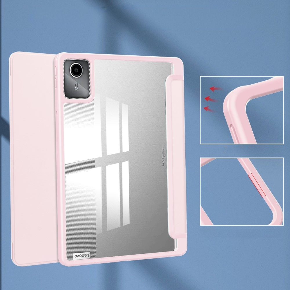 Husa tableta XGSM pentru Lenovo Tab M11, roz, cu suport pentru rysik, spate transparent, functie auto wake/sleep