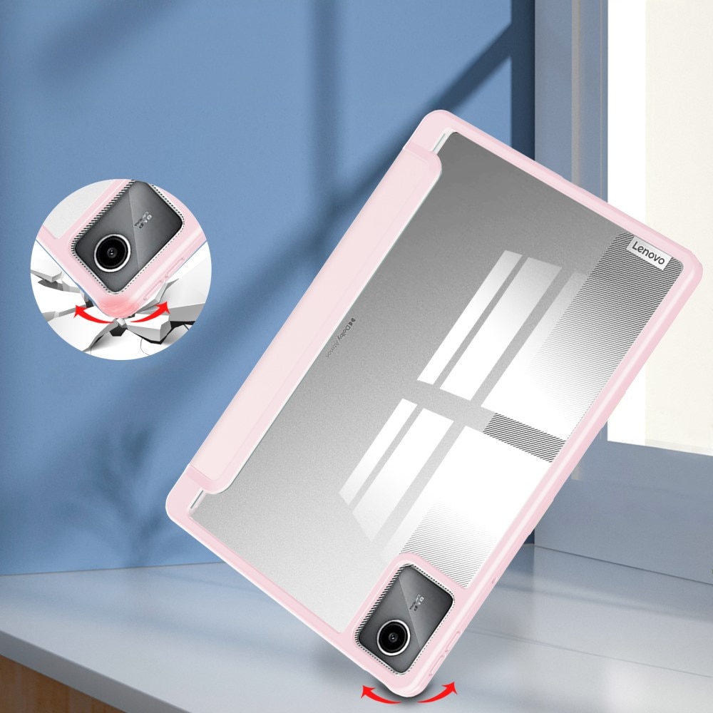 Husa tableta XGSM pentru Lenovo Tab M11, roz, cu suport pentru rysik, spate transparent, functie auto wake/sleep