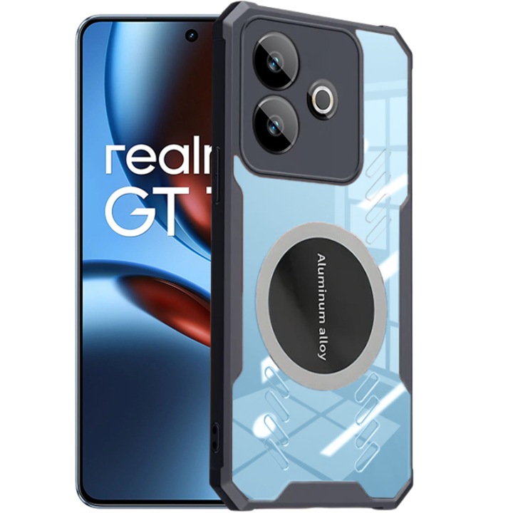 Husa telefon XGSM pentru Realme GT 7 / 7T, transparenta/neagra, cu blasca magnetica, usor de montat