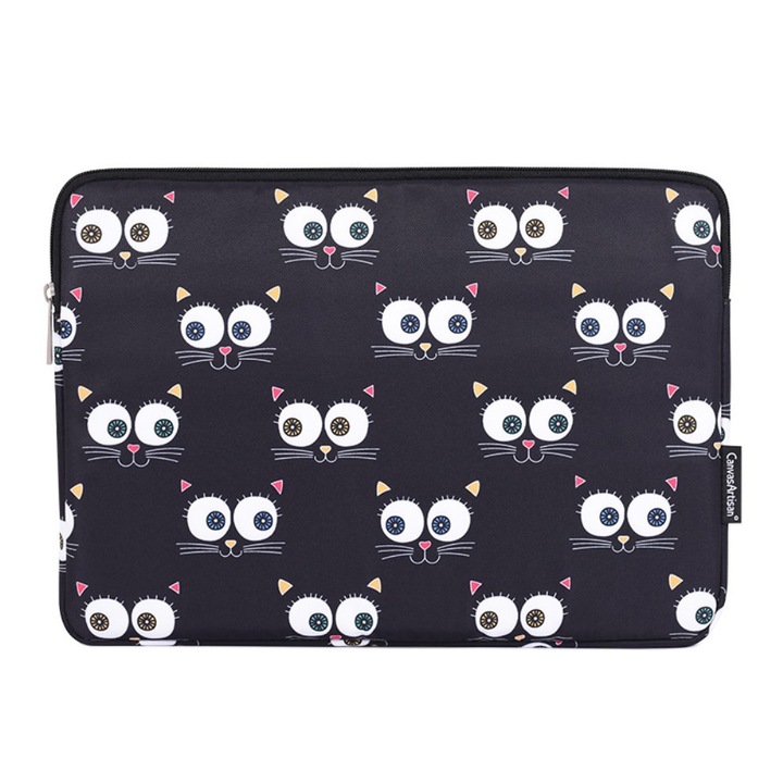 Etui laptop 13", XGSM, negru cu motiv de ochi, dimensiuni 330x231x24mm