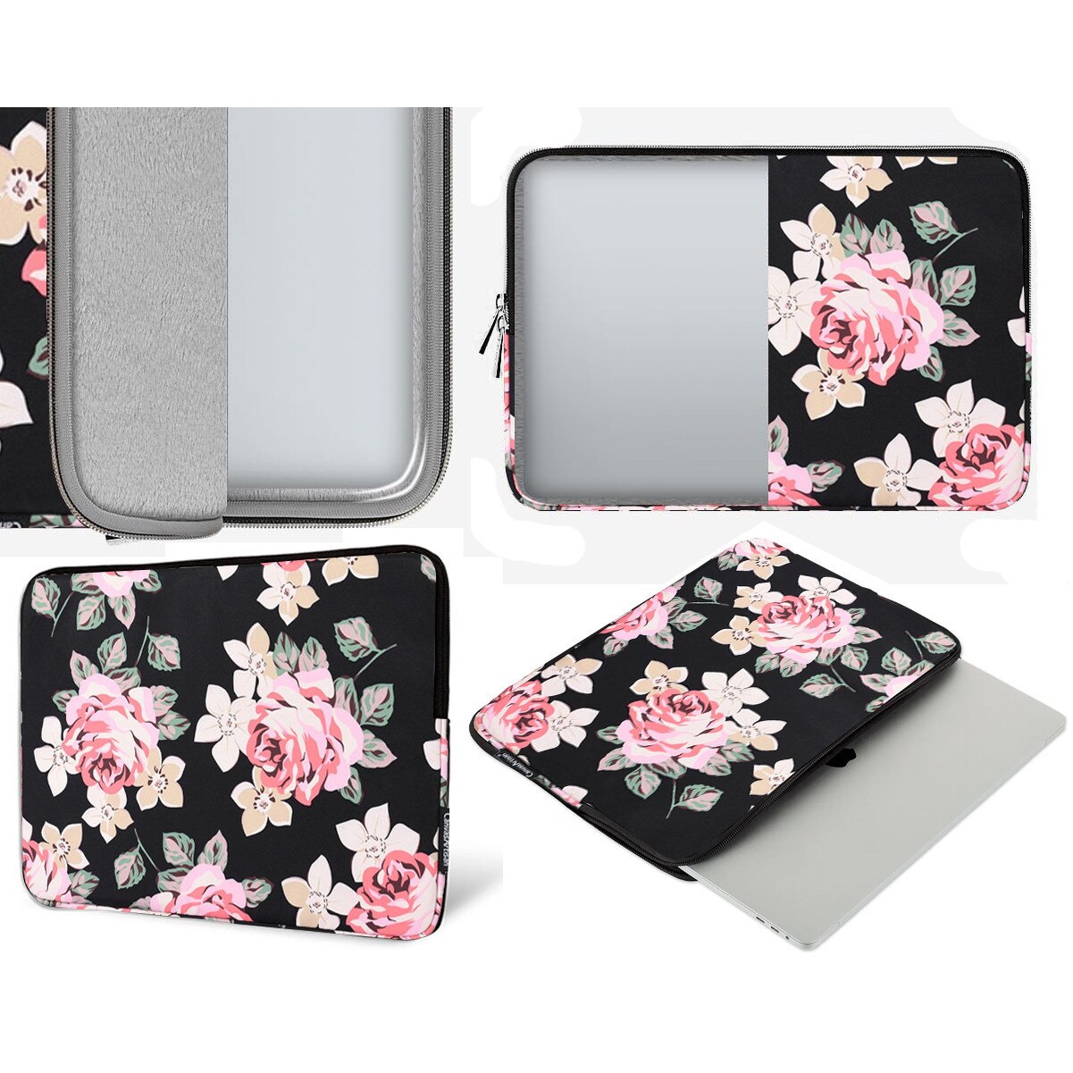 Etui laptop 13", XGSM, negru cu imprimeu roz, dimensiuni 355x251x24mm