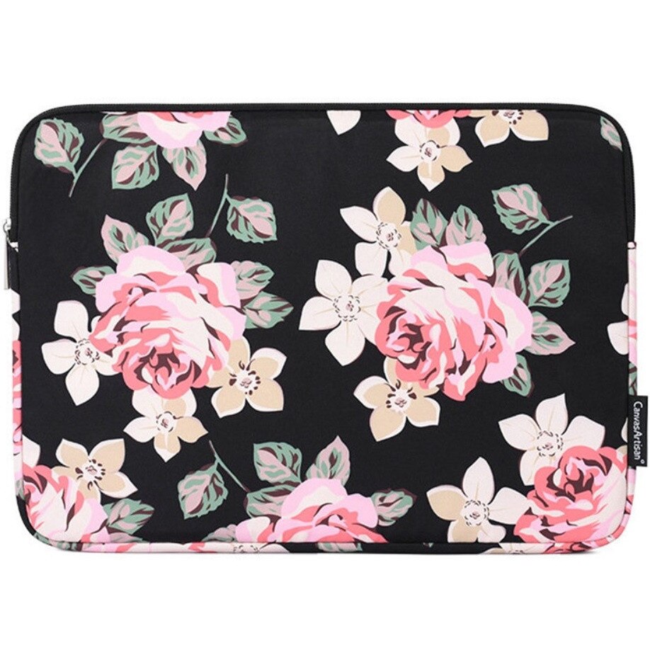 Etui laptop 13", XGSM, negru cu imprimeu roz, dimensiuni 355x251x24mm