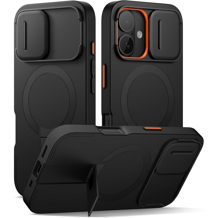 Etui pentru telefon, SURITCH, iPhone 16, magnetic, suport, negru