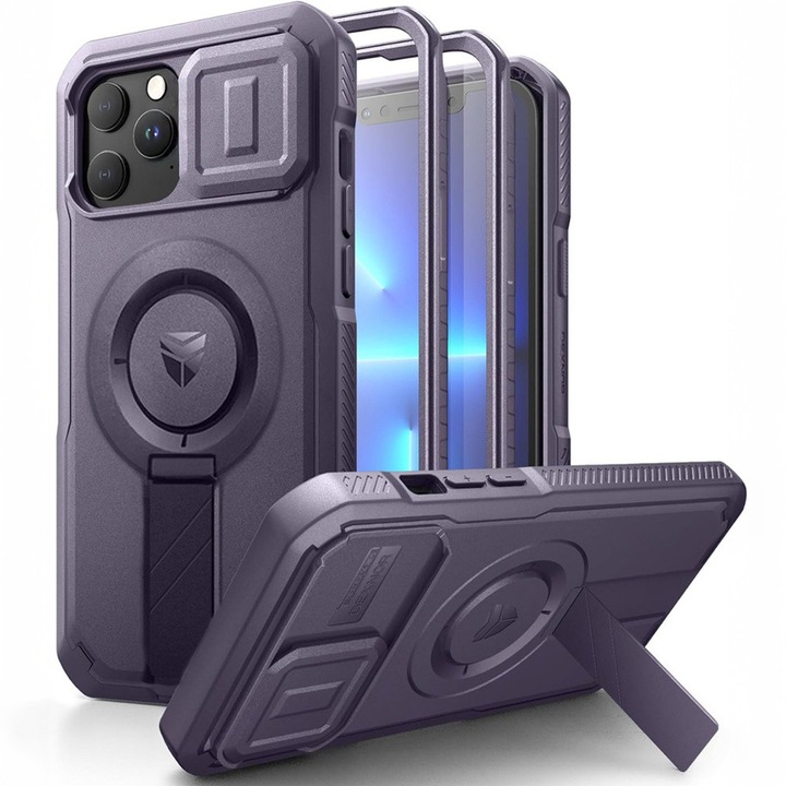 Etui MagSafe pentru iPhone 12 Pro Max / 13 Pro Max, protectie camera, suport metalic, violet DEXNOR