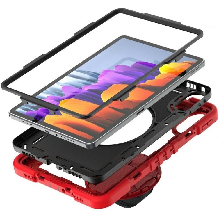 Husa tableta XGSM pentru Xiaomi Redmi Pad 2, rosu-negru, cu suport 360 si curea de umar