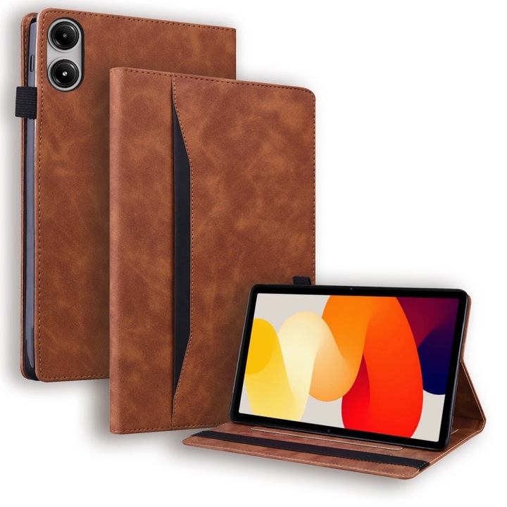 Husa tableta, XGSM, pentru Xiaomi Redmi Pad 2, cu suport, compartimente pentru carduri, culoare brown