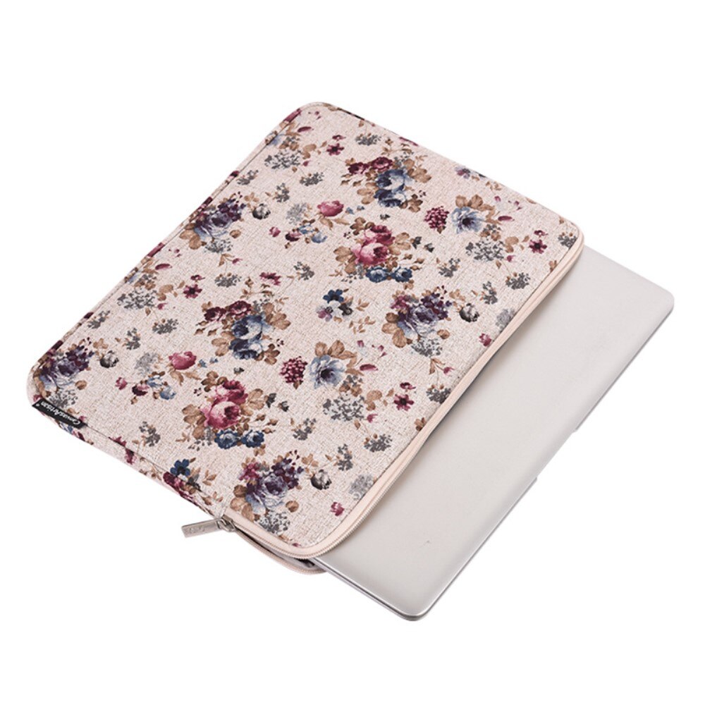 Etui laptop 13", Khaki, motiv floral, dimensiuni 355x251x24mm