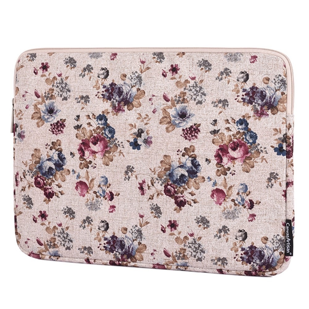 Etui laptop 13", Khaki, motiv floral, dimensiuni 355x251x24mm