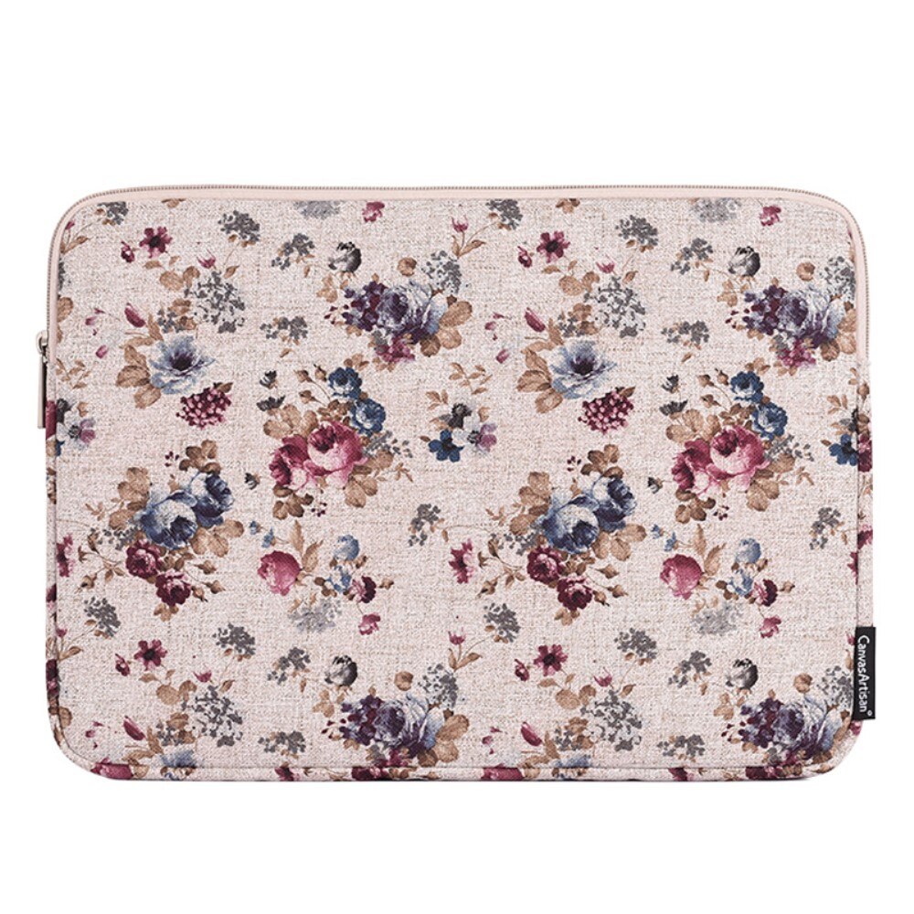 Etui laptop 13", Khaki, motiv floral, dimensiuni 355x251x24mm
