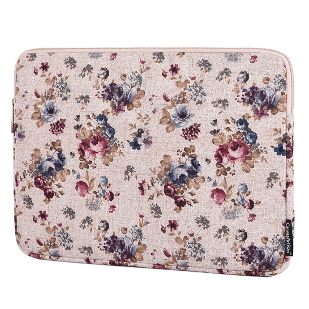 Etui laptop 13", Khaki, motiv floral, dimensiuni 355x251x24mm