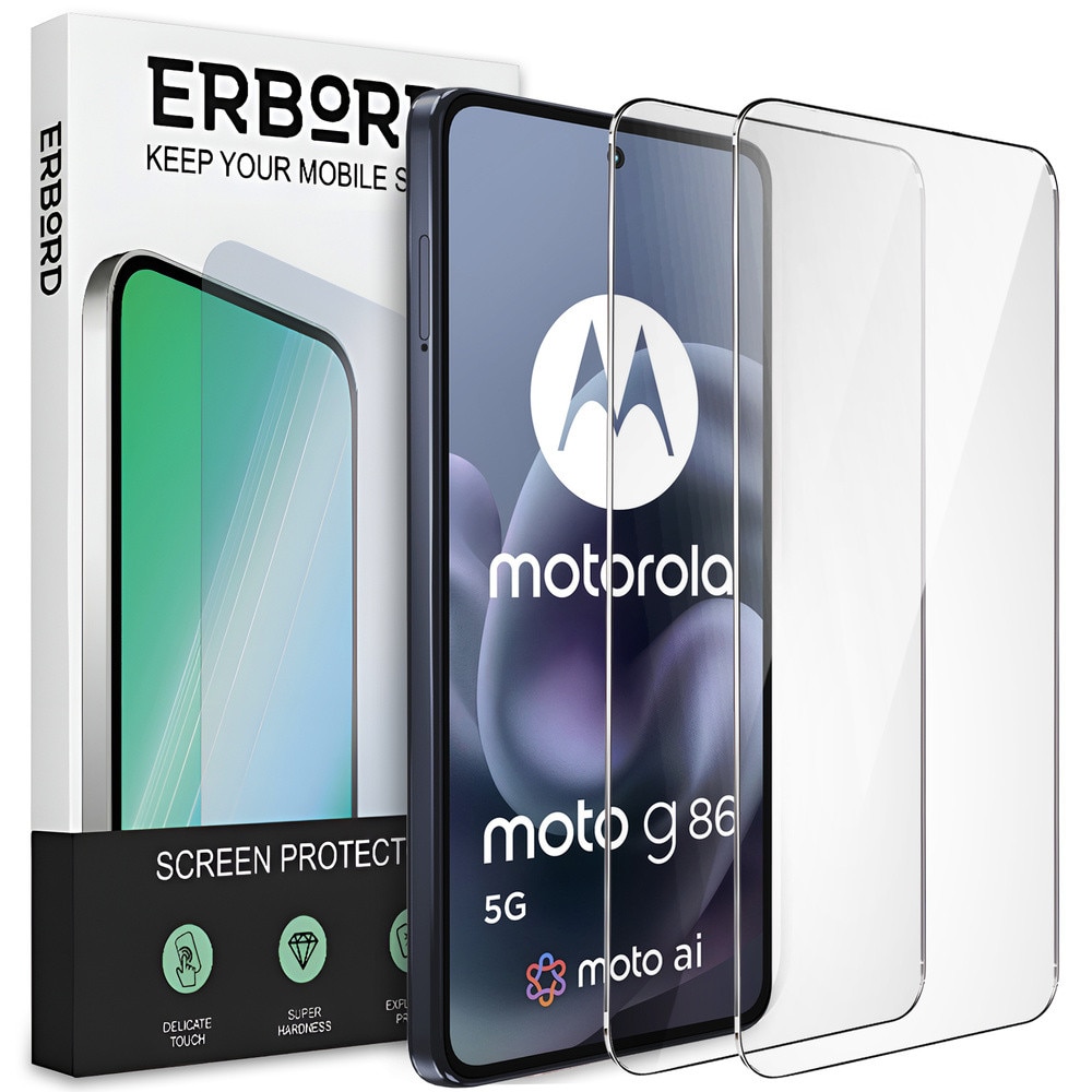 Set 2x Folii Protectie Ecran ERBORD 9H Hard Glass pentru Motorola Moto G86 5G, transparent, usor de montat