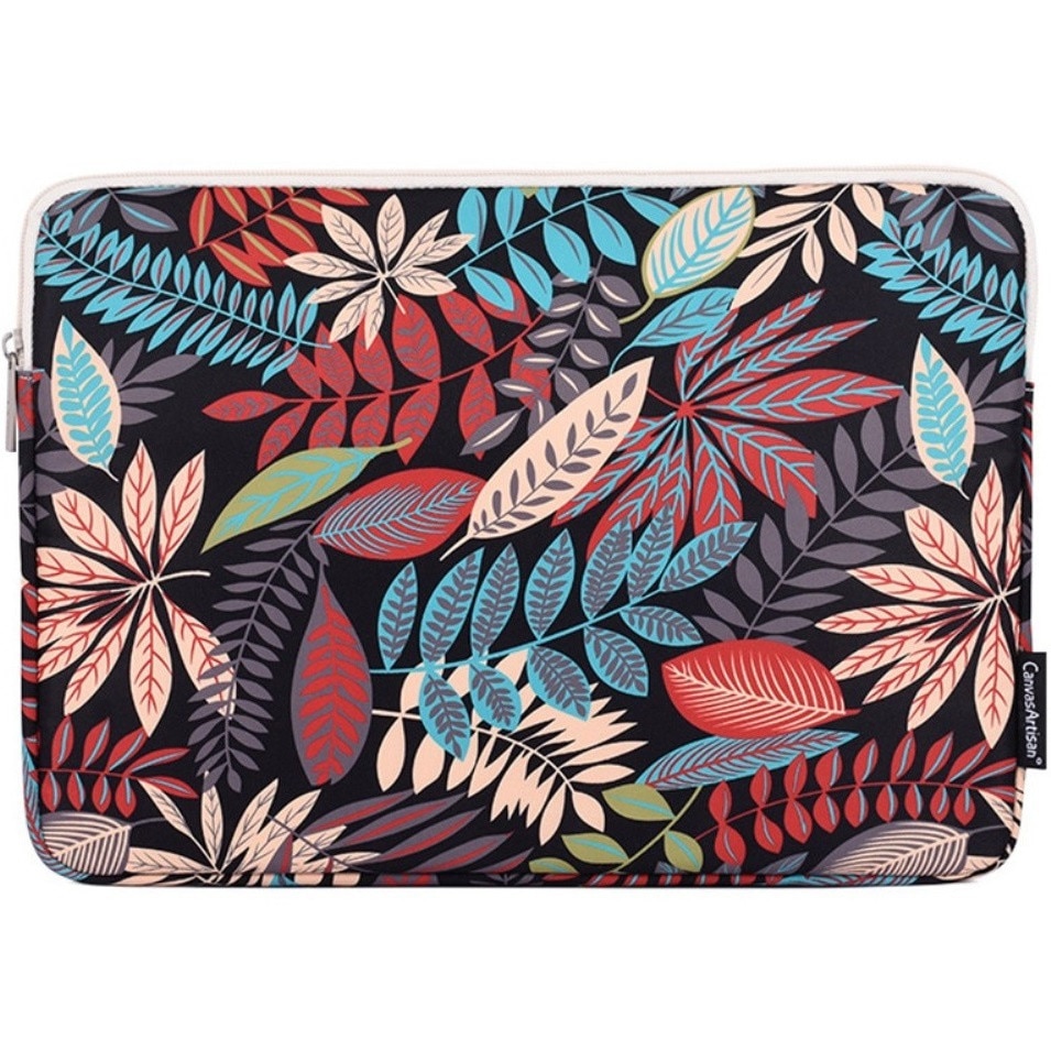 Husa pentru laptop de 13" cu imprimeu colorat cu frunze - Neagra
