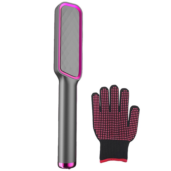 Четка за изправяне на коса, SWJOYOL, бързо нагряване 30 секунди, 4 температурни режима, сиво-лилава