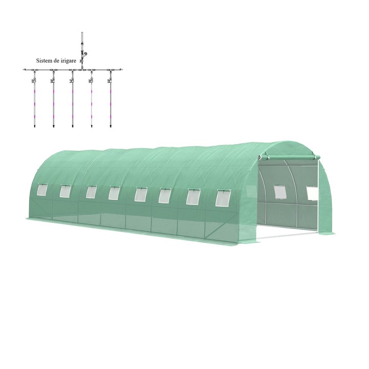 Соларна Градина Dacenergy, Стоманени Тръби, PE Фолио 180 Г/М2, 16 Прозореца С Мрежа Против Комари, Обща Площ 32 М2, 2 Входа За Достъп, Включена Поливна Система, 8 X 4 X 2, 5 М, UV Устойчивост 6%, Зелена