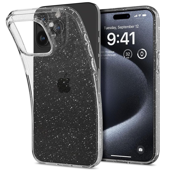 iPhone 15 Pro tokok – Spigen Liquid Crystal Glitter – Crystal Quartz