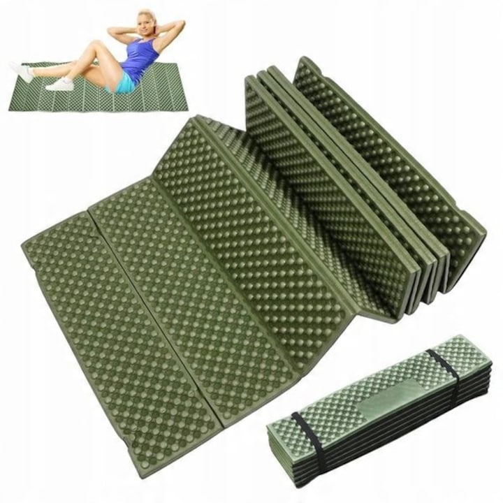 Saltea Camping Pliabilă Karimata FOTOROB, Izolație Termică, Impermeabilă, Verde Militar, 185x61x1 cm