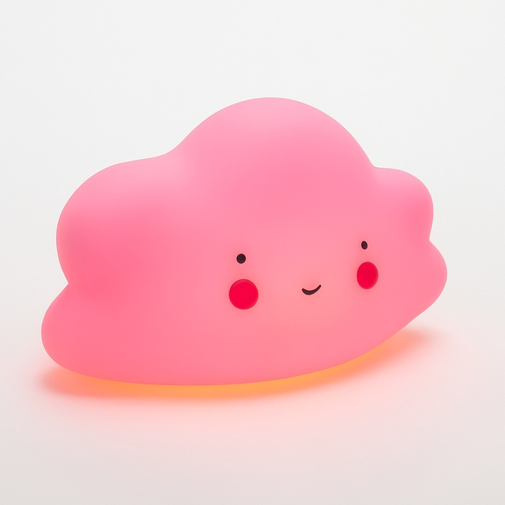 Декоративна нощна лампа за деца, бебета, форма на пухкав облак, без BPA, включени батерии, 15x9 см, розова