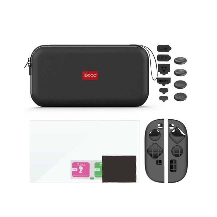 Set accesorii IPEGA PG-SW2194P 9in1 pentru Nintendo Switch 2, geanta de transport, protectie ecran, silicon JoyCon