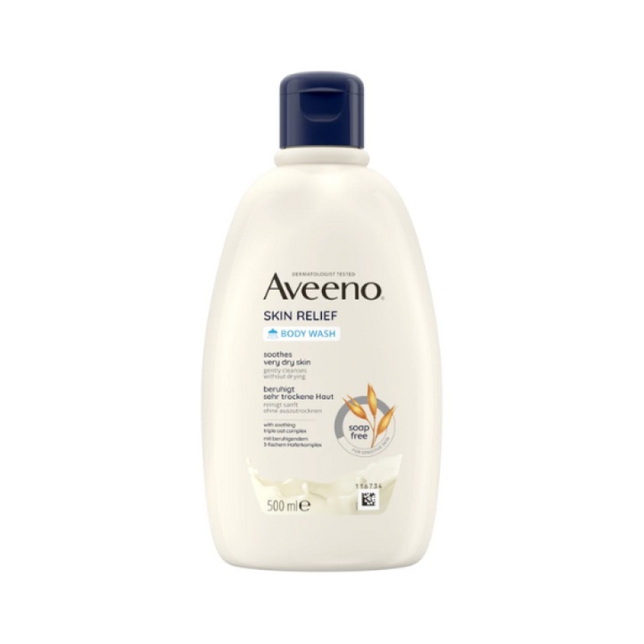 Aveeno Skin Relief tusfürdő, 500 ml, hipoallergén, illatmentes, nagyon száraz és érzékeny bőrre