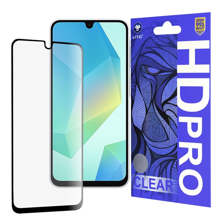 Lito HD Pro прозрачен протектор за екран за Samsung Galaxy A16 5G A166 / A16 4G A165, закалено стъкло, пълно лепило, черен