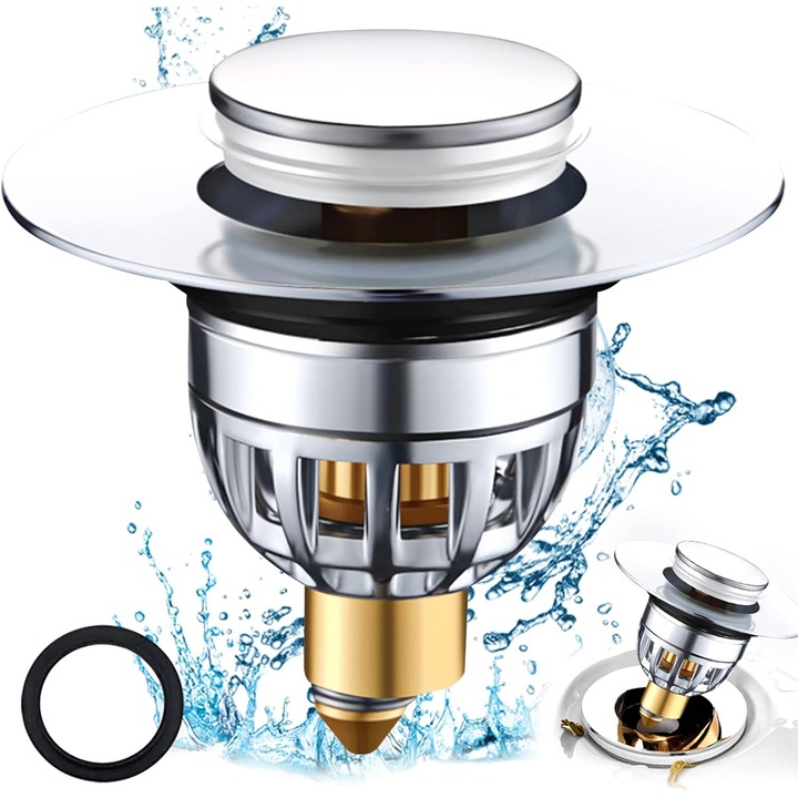 3 az 1-ben mosogató lefolyó, szűrő, dugó, szagelnyelő, felhúzható, 62x60 mm