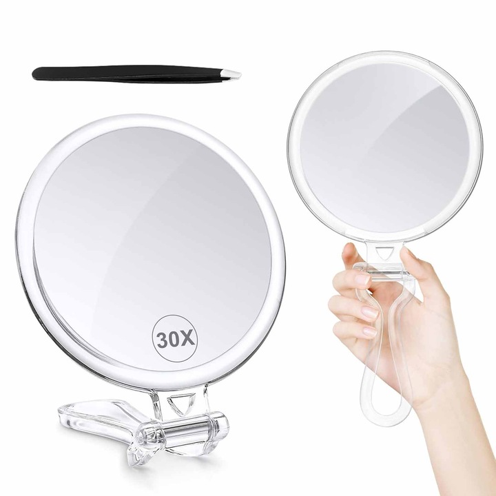 Oglindă cosmetică pliabilă SINBINTA, portabilă cu pensetă, 1x 30x, transparent, 13.97x24.13cm