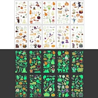 Set 200 Halloween Tatuaje Fosforescente Color Temporare, Fantome, pentru copii de 3+ ani, Material sigur, Rezistente la apa, Bluvista®, Multicolor