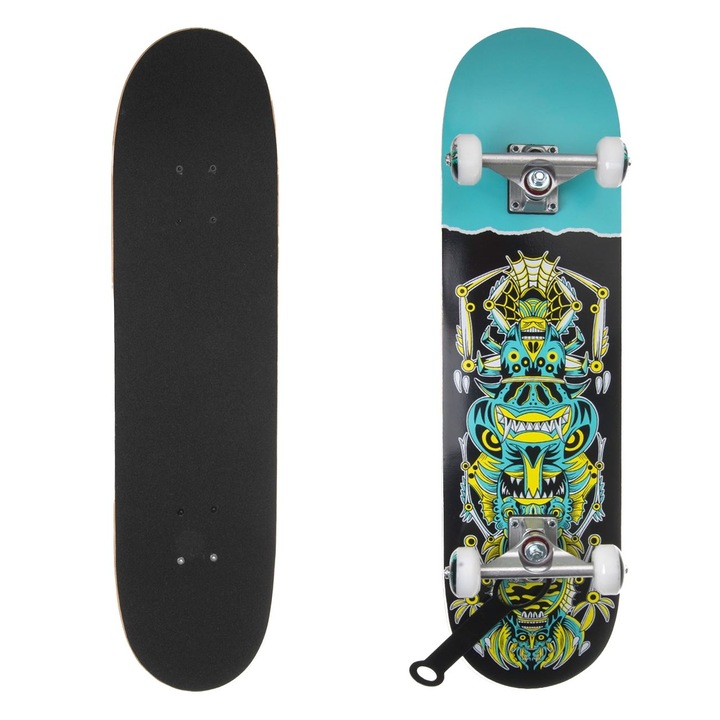 Skateboard din aluminiu cu model figurine verzi, 78x20cm