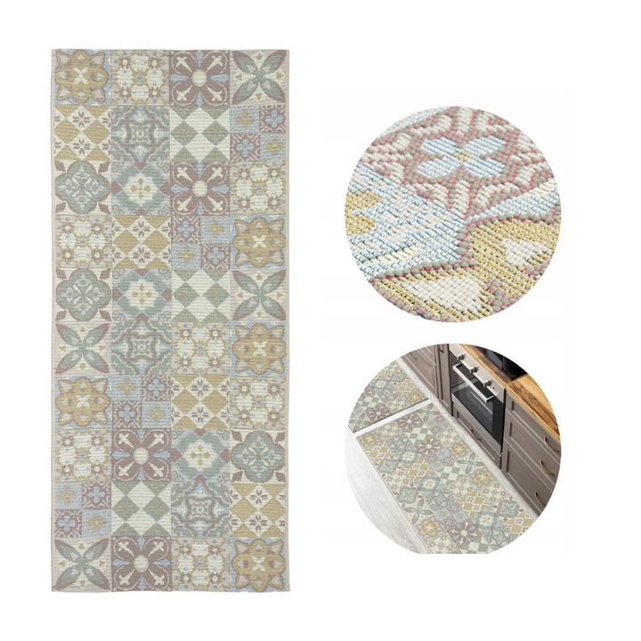 Covor, E-Floor, Selena, 80 Cm X 200 Cm, Bej, Polipropilen, Rezistenta La Conditii Meteorologice, Certificat Oeko-Tex, Model Marocan