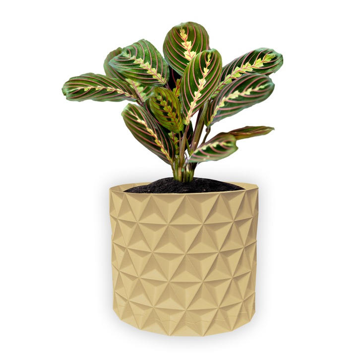 Ghiveci de flori 3d, Trigrix, rotund 15.5 x 14.5 cm, Culoare Bej