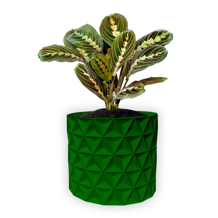 Ghiveci de flori 3d, Trigrix, rotund 12 x 11 cm, Culoare Verde