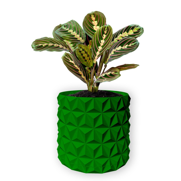 Ghiveci de flori 3d, Krystar, rotund 13 x 12 cm, Culoare Verde
