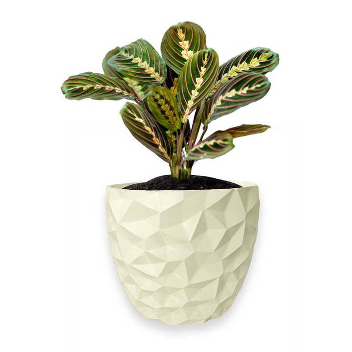 Ghiveci de flori 3d, Dunora, rotund 16.5 x 15.5 cm, Culoare Аlb