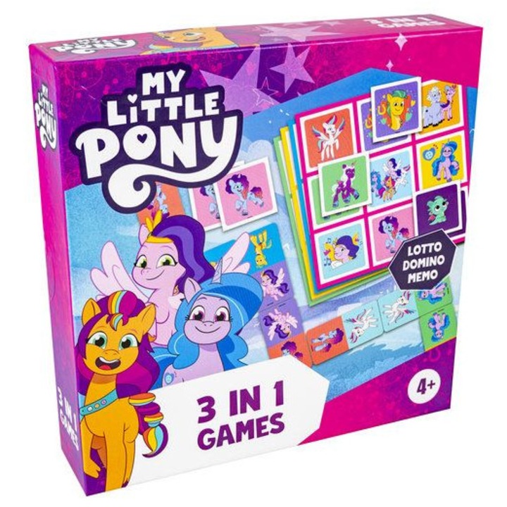 3 az 1-ben taktikai játék My Little Pony, Memo Lotto Domino, többszínű, 15 perc