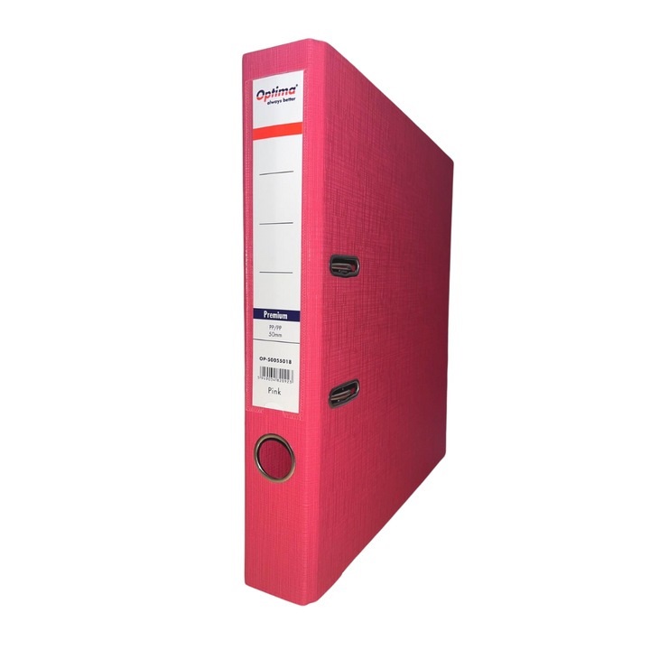 Biblioraft А4, ламиниран Pp/pp, метален кант, 50 мм, Optima Premium - розов