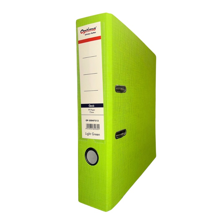 Класьор А4, ламиниран PP/хартия, метален кант, 75 мм, Optima Classic - светло зелен