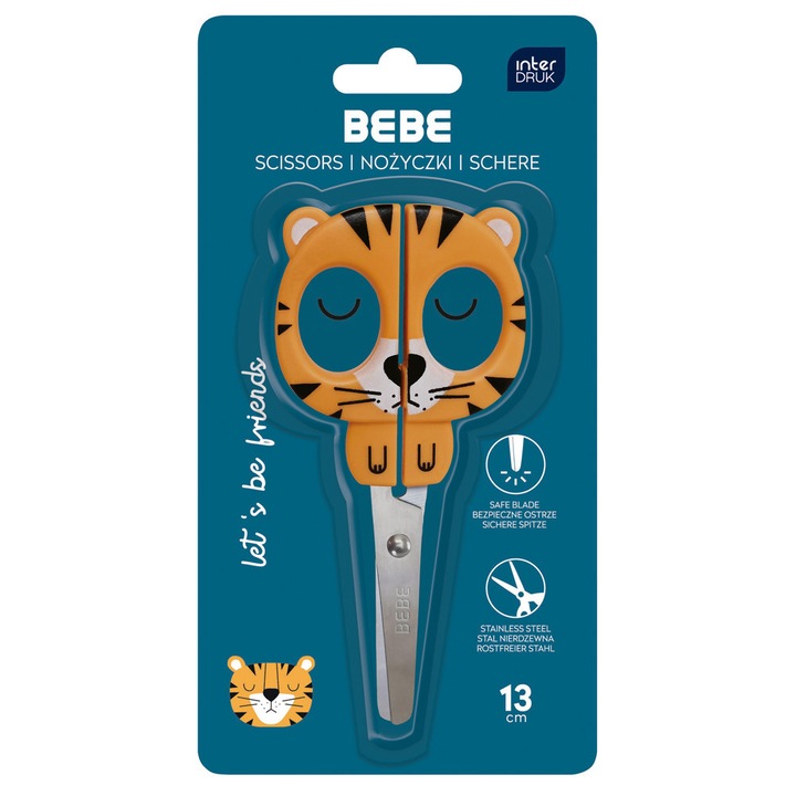 Foarfeca Interdruk, 13cm, cu maner in forma tigru, portocaliu