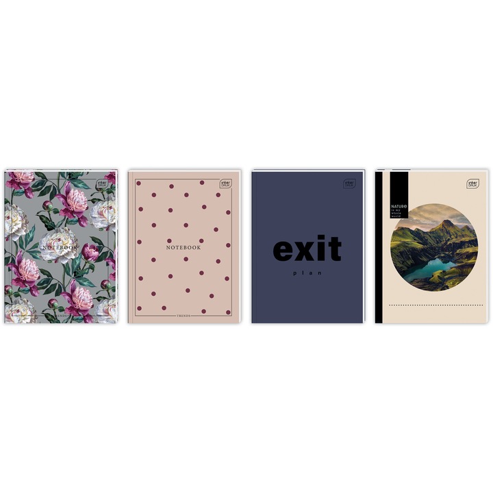 Set caiete A5, Interdruk, 96 pagini, coperta din carton, mix modele, 5 buc.