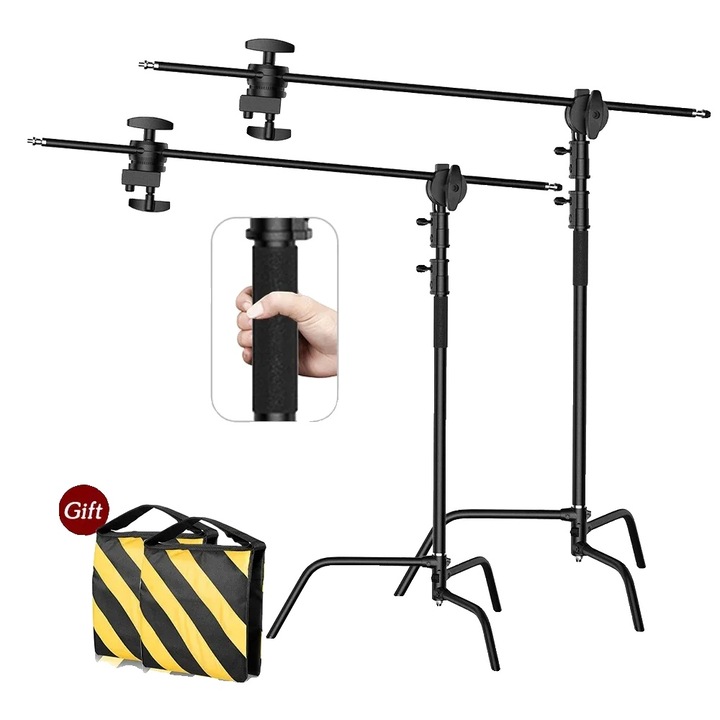 Suport de lumina, rezistent, inaltime reglabila, 2.6 m, 2 bucati, negru