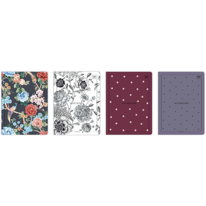 A5-ös jegyzetfüzetkészlet, Interdruk, 60 lap, vegyes minták, lekerekített sarkok, fényes borító, 10 db.