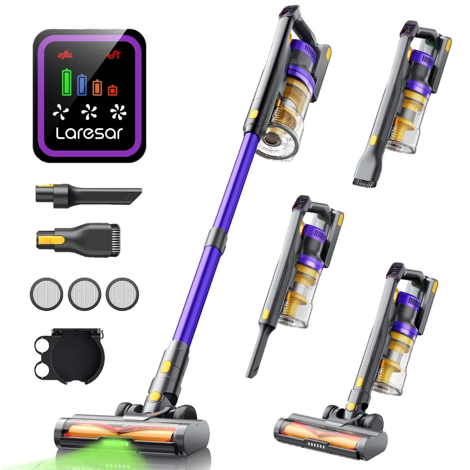 Aspirator fara sac, Laresar, 550 W, 55000Pa, 60 minute autonomie, set complet de accesorii