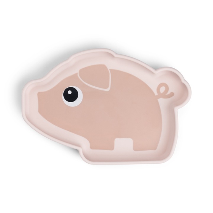 Done by Deer Stick&Stay tapadókorongos tányér, Pigee Piglet motívum, szilikon, rózsaszín, 14.5x20.5cm