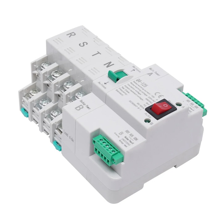 Comutator automat de transfer, ATS 100A, 220V 4 poli, alimentare dubla retea/urgenta, 50/60Hz, tensiune de izolatie 690V, gri